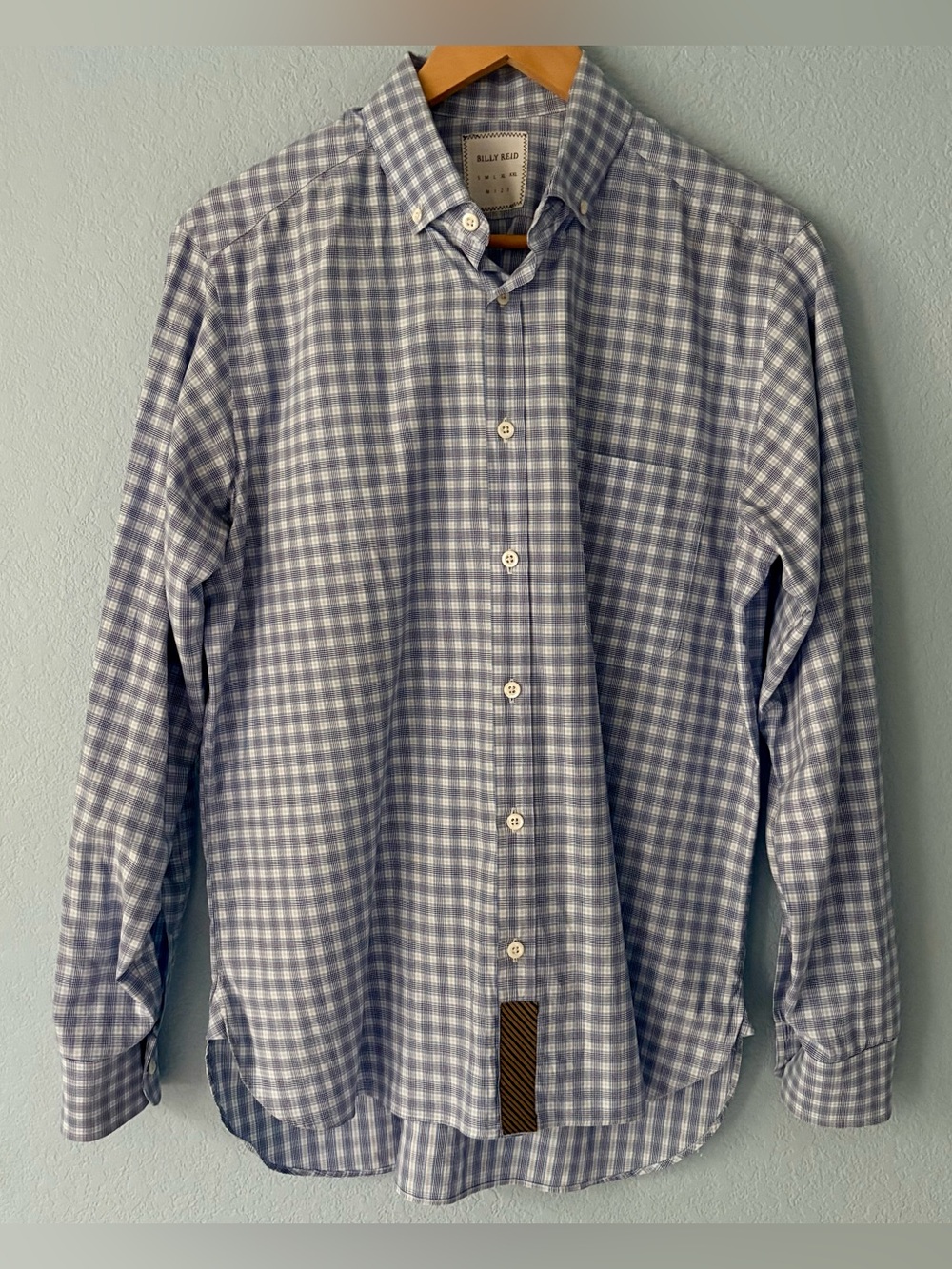 Billy Reid Blue Plaid Button Long Sleeve Made In Italy Cotton